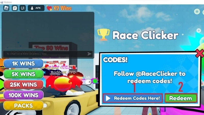  Giao diện nhập code trong Race Clicker
