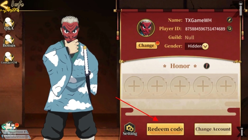 Tại giao diện tài khoản, chọn nút “Redeem code” để nhập mã quà tặng