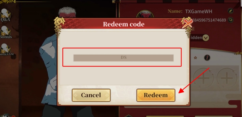 Nhập mã code vào ô trống và nhấn “Redeem” để xác nhận nhận quà