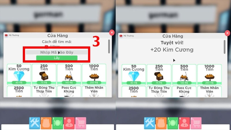 Giao diện nhập mã code đổi thưởng kim cương.