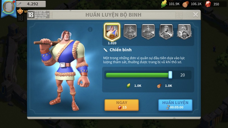 Màn hình huấn luyện bộ binh với đơn vị Chiến binh