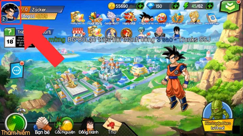 Nhấn vào biểu tượng avatar của trong giao diện chính của game