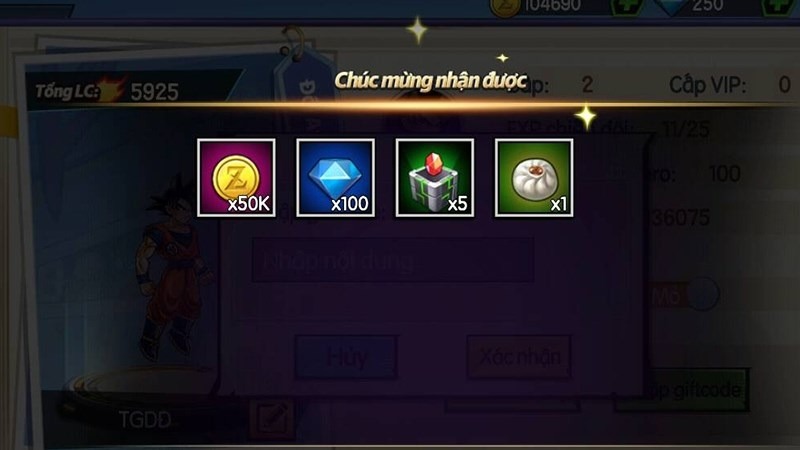 Nhận phần thưởng gồm vàng, kim cương và vật phẩm tăng lực.