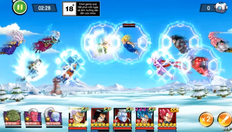 Giao diện chiến đấu với các nhân vật Dragon Ball.