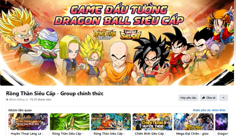 Nhóm Facebook chính thức của game Rồng Thần Siêu Cấp