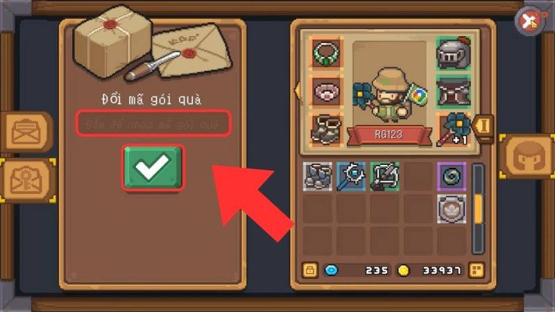 Nhập mã code vào ô trống và chọn tích xanh