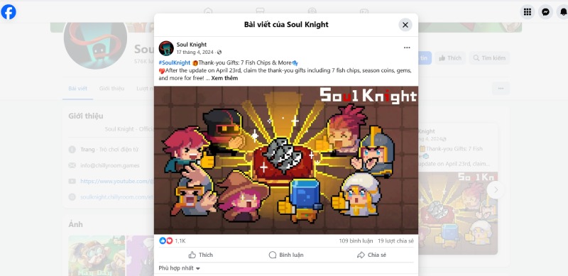 Bài đăng trên Facebook chính thức của Soul Knight