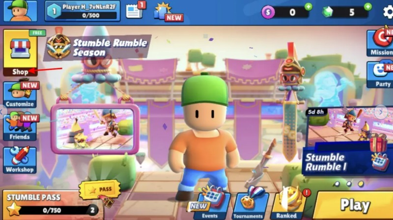 Giao diện trang chủ chính của game Stumble Guys 