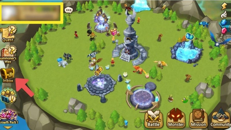 Chỉ dẫn cách vào hộp thư (Inbox) trên giao diện Summoners War