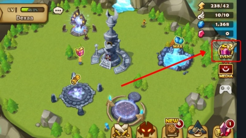 Cách vào mục “EVENT” trên màn hình chính Summoners War