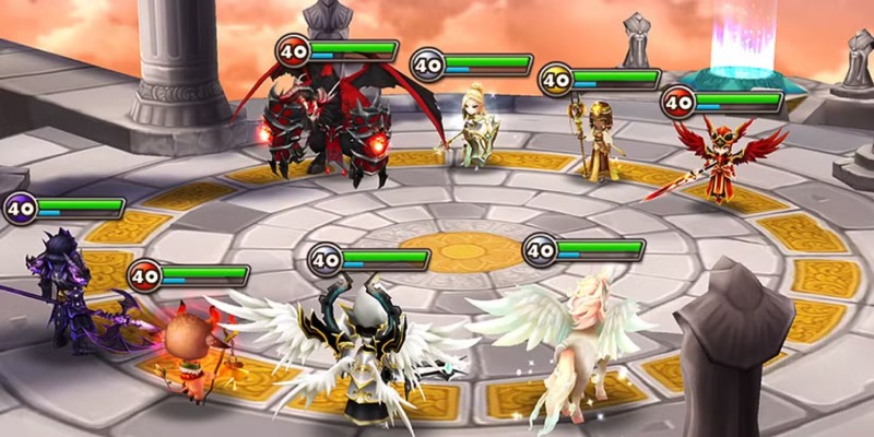 Đội hình PvP trong Summoners War với các quái vật cấp độ 40.