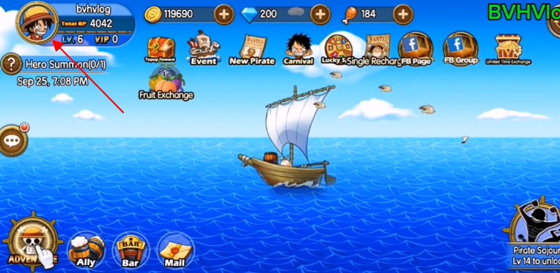 Giao diện chính trong game Sunny Pirates