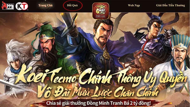 Trang chủ chính thức có mục “Đổi Quà” để nhập mã nhận thưởng