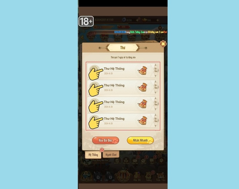 Hộp thư hệ thống chứa quà tặng trong game.