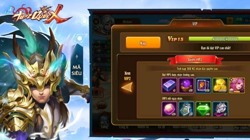 Giao diện VIP và phần thưởng VIP trong Tam Quốc X.