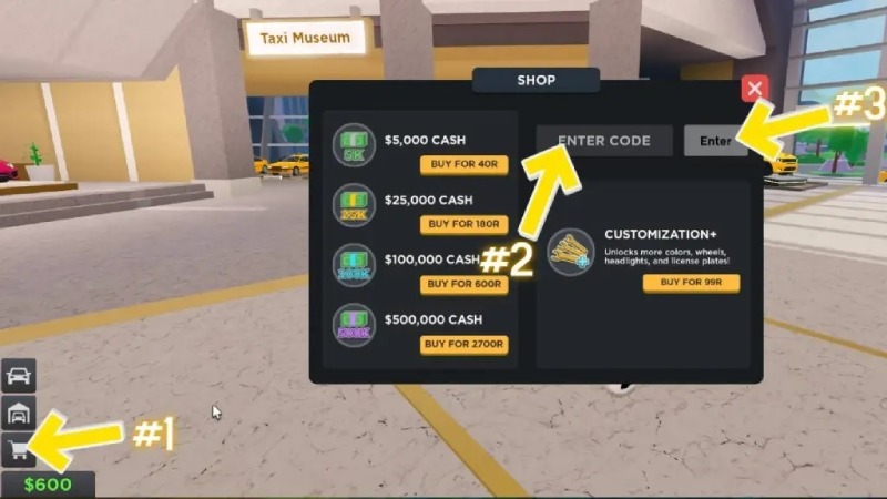 Hướng dẫn nhập mã code trong cửa hàng Taxi Boss