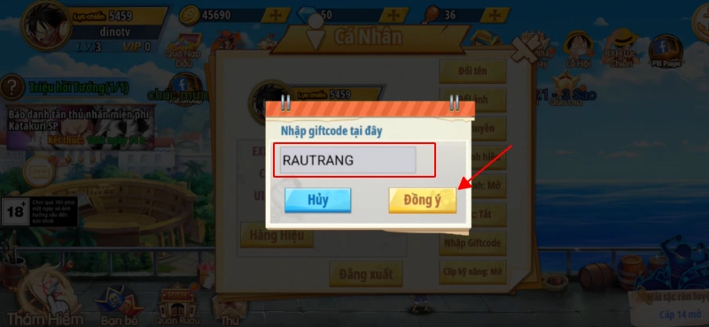 Nhập giftcode RAUTRANG để nhận quà tặng cực chất ngay hôm nay