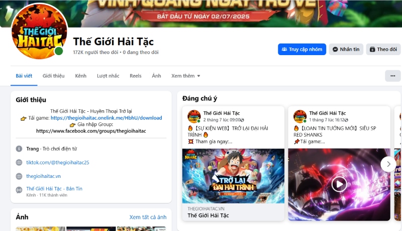 Theo dõi fanpage chính thức để không bỏ lỡ tin tức và giftcode hot mỗi ngày