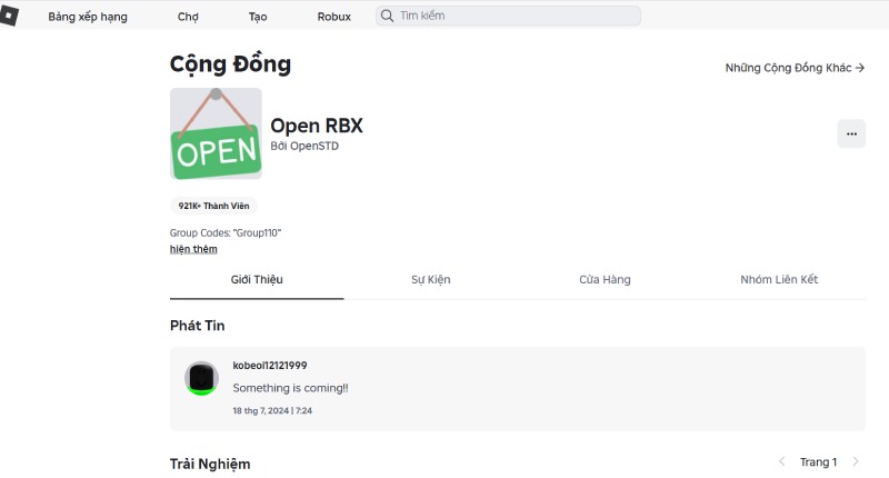 Trang cộng đồng Roblox của nhóm Open RBX
