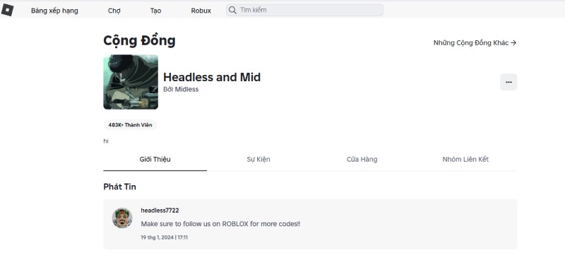 Trang nhóm Roblox Headless and Mid