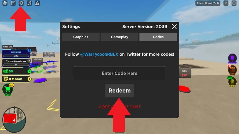 Giao diện nhập mã code trong phần Cài đặt