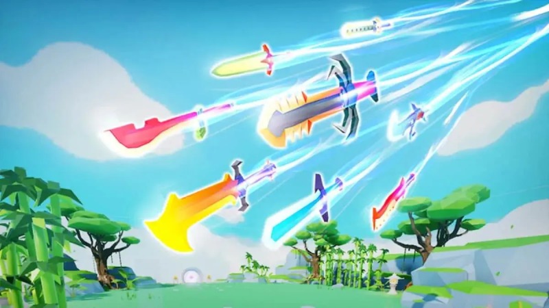  Các thanh kiếm bay trên trời trong game Roblox.