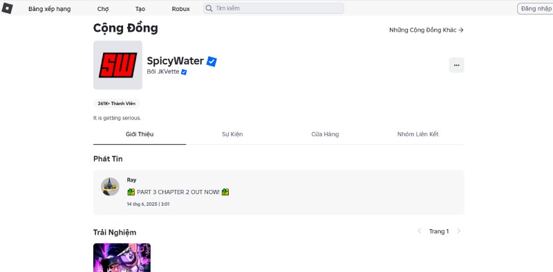 Giao diện cộng đồng SpicyWater trên Roblox