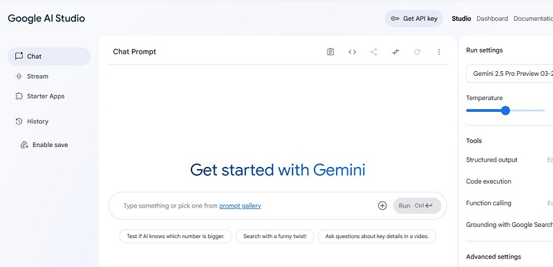 Giao diện Google AI Studio