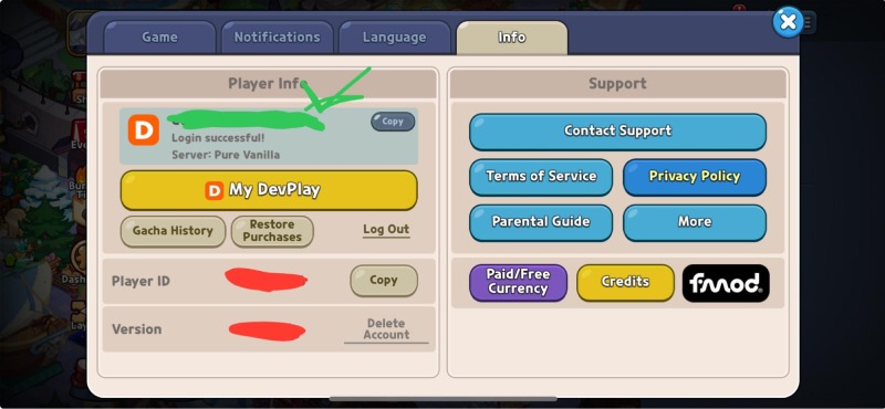 Đăng nhập DevPlay thành công trong Cookie Run: Kingdom.