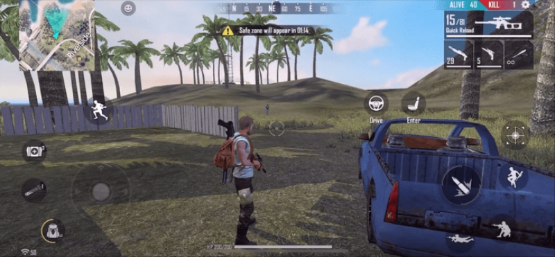 Hình ảnh nhân vật đang sinh tồn trong Free Fire Max