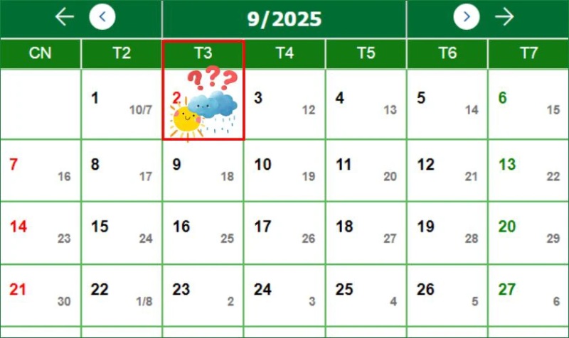 Lịch tháng 9 năm 2025