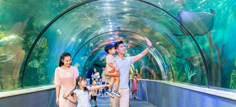 Người dân tham quan thủy cung tại Hà Nội trong kỳ nghỉ 2/9 để tránh thời tiết xấu