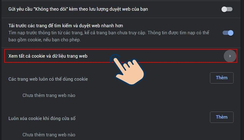 Xem tất cả cookie và dữ liệu trang web trong Chrome