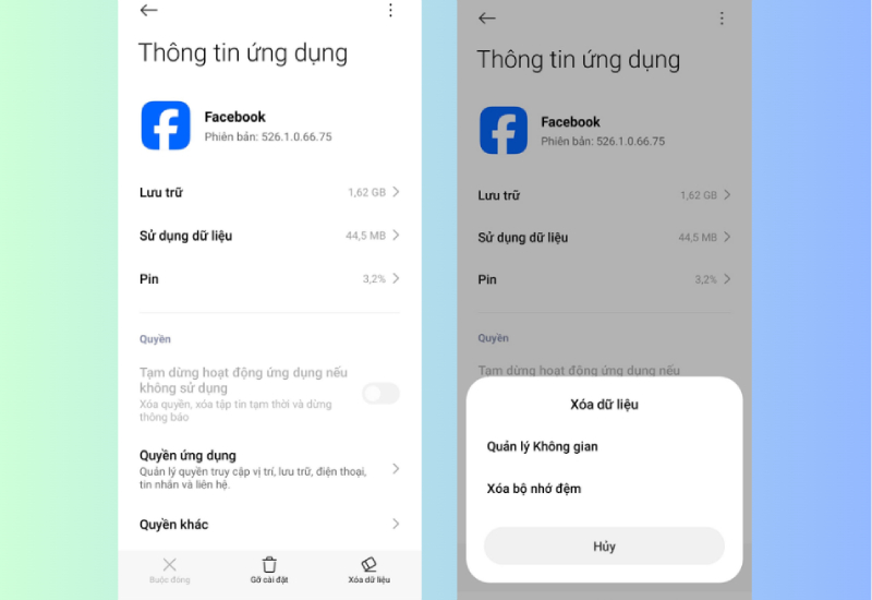 Xóa dữ liệu và bộ nhớ đệm ứng dụng Facebook trên điện thoại