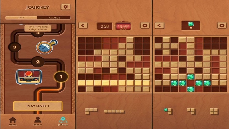 Màn chơi xếp gỗ và ngọc trong game trí tuệ Woodoku