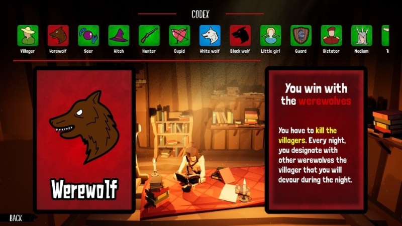 Giao diện phần Codex trong game Werewolf