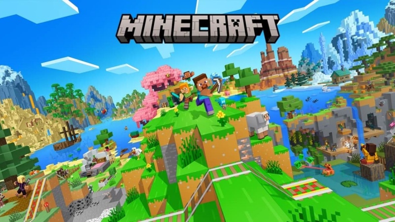 Khung cảnh thế giới khối vuông đầy màu sắc trong Minecraft