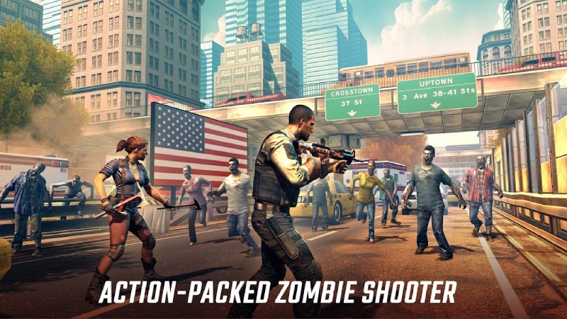 Nhân vật vũ trang mạnh mẽ bắn zombie giữa đường phố nước Mỹ