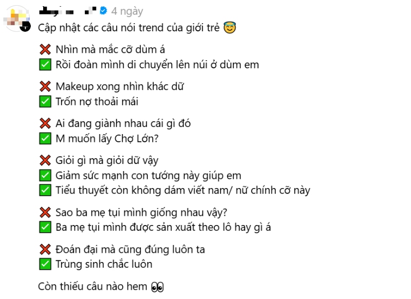 Cập nhật các câu trend trong năm