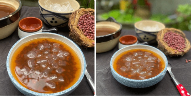 Miếng nha đam giòn mát kết hợp với đậu đỏ mềm, thanh mát