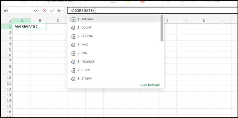 danh sách các chức năng trong hàm AGGREGATE