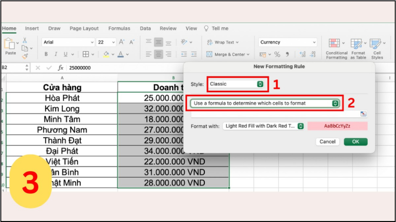 Thiết lập định dạng có điều kiện dùn hàm LARGE