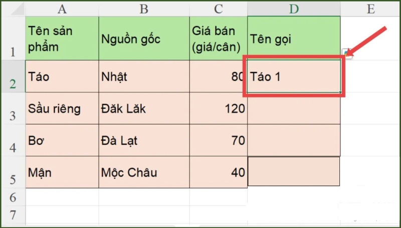Kết quả sau khi dùng hàm ROW kết hợp hàm CONCATENATE