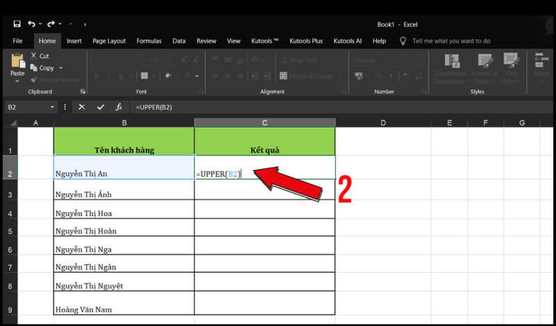 Nhập cú pháp hàm UPPER vào ô cần hiển thị kết quả