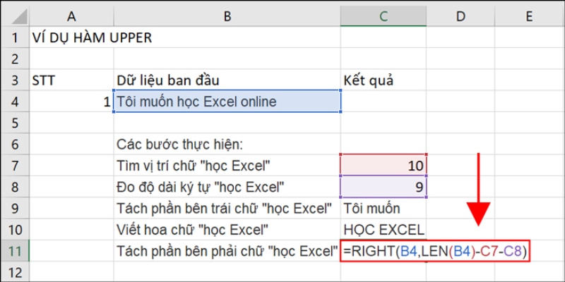 Dùng hàm LEFT để tách chuỗi ký tự bên trái
