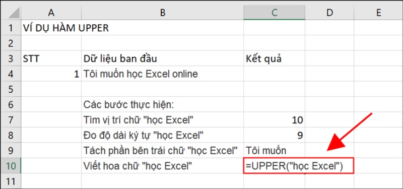 Dùng hàm UPPER để đổi chuỗi ký tự thành chữ in hoa