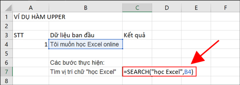 Dùng hàm SEARCH để tìm ký tự