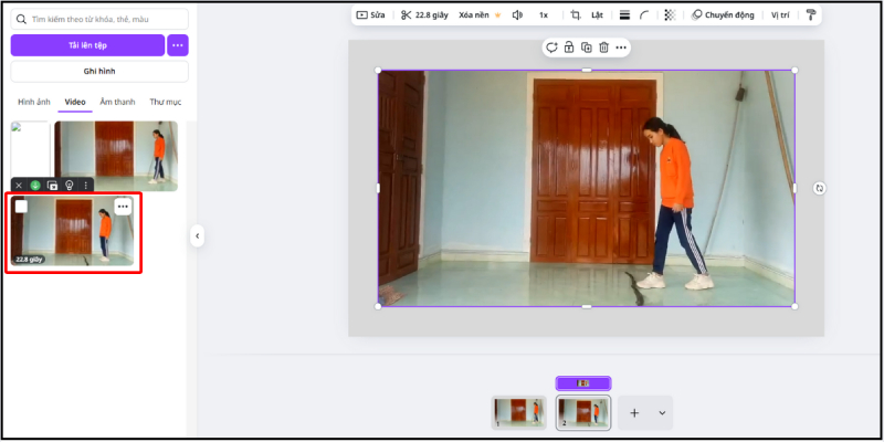Thêm video thứ hai trong Canva để nối cảnh tạo hiệu ứng Morph