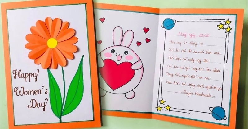 Thiệp kèm thư tay tự trang trí đơn giản, dễ thương