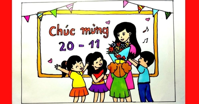 Tranh tô màu 20/11 đơn giản dễ thương